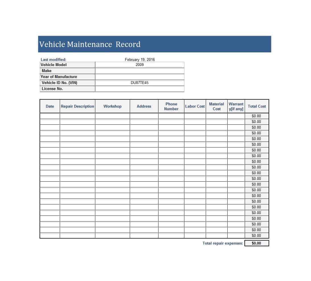 001 Vehicle Maintenance Log Template Excel Rare Ideas Fleet Regarding Maintenance Job Card Template