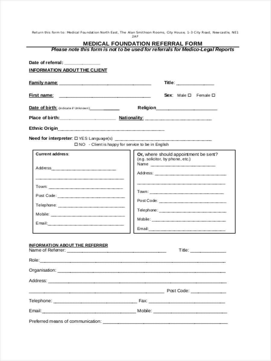 002 Medical Foundation Referral Form Template Singular Ideas Within Referral Certificate Template