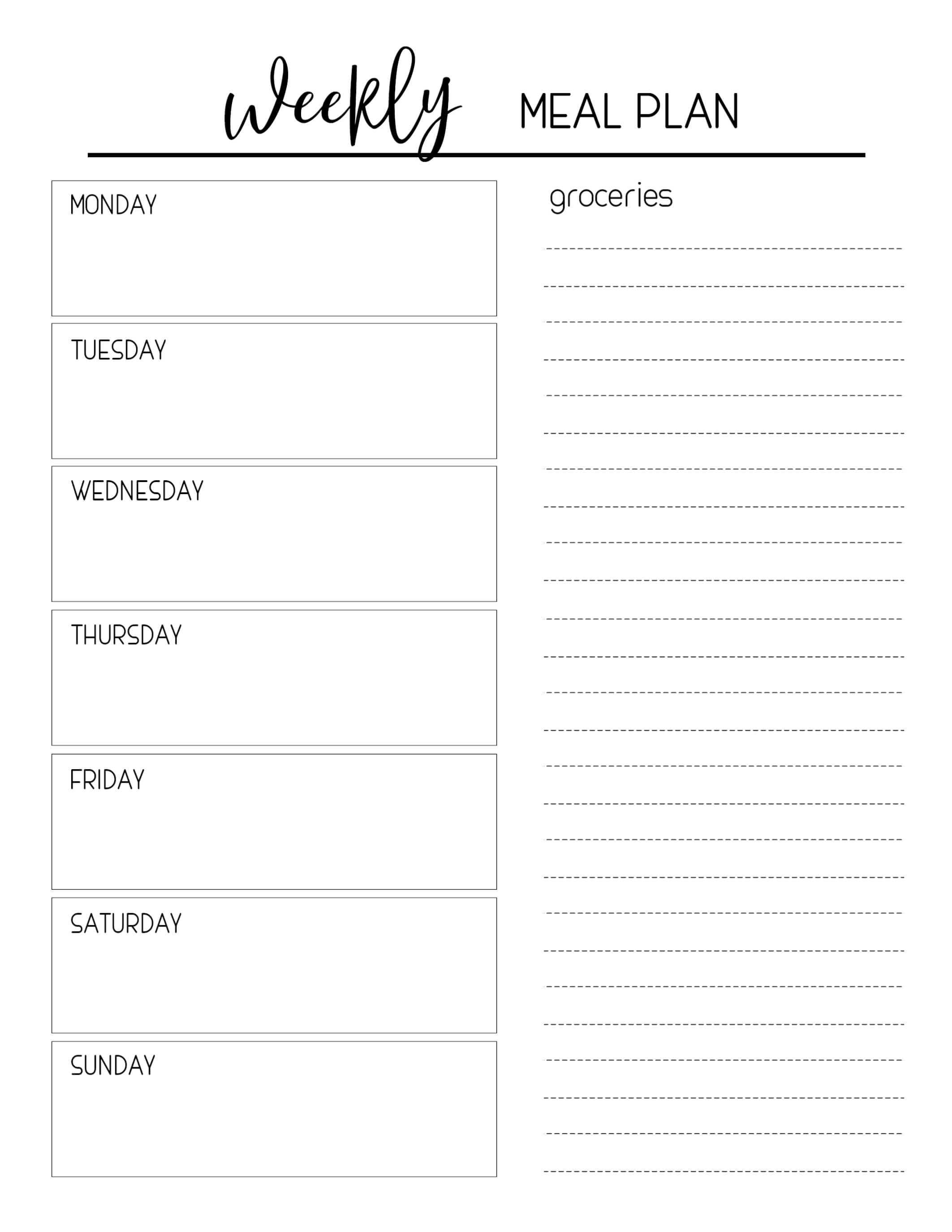 002 Template Ideas Free Weekly Mealner Menu Printable Meal For Blank Meal Plan Template