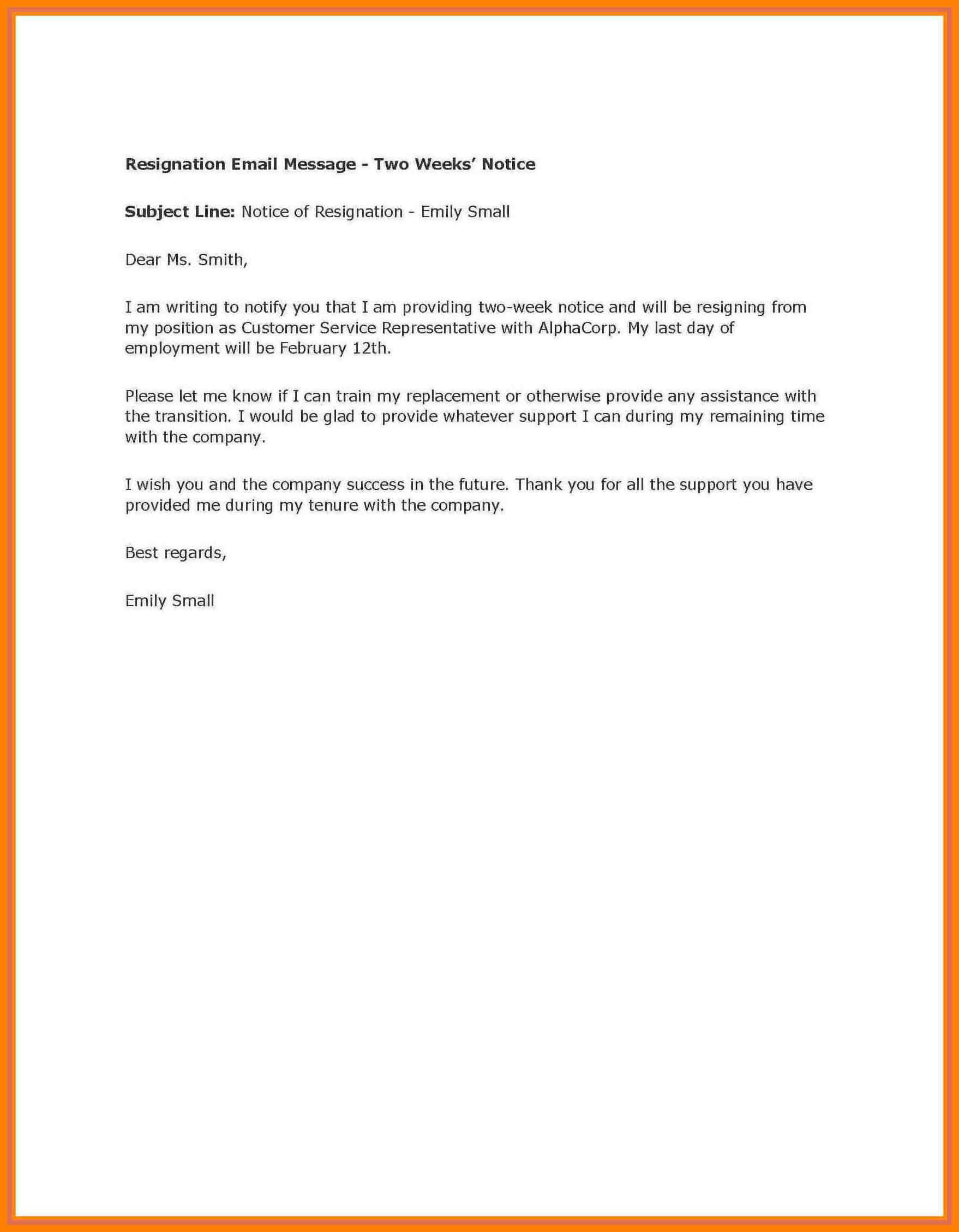 2 Weeks Notice Template Word