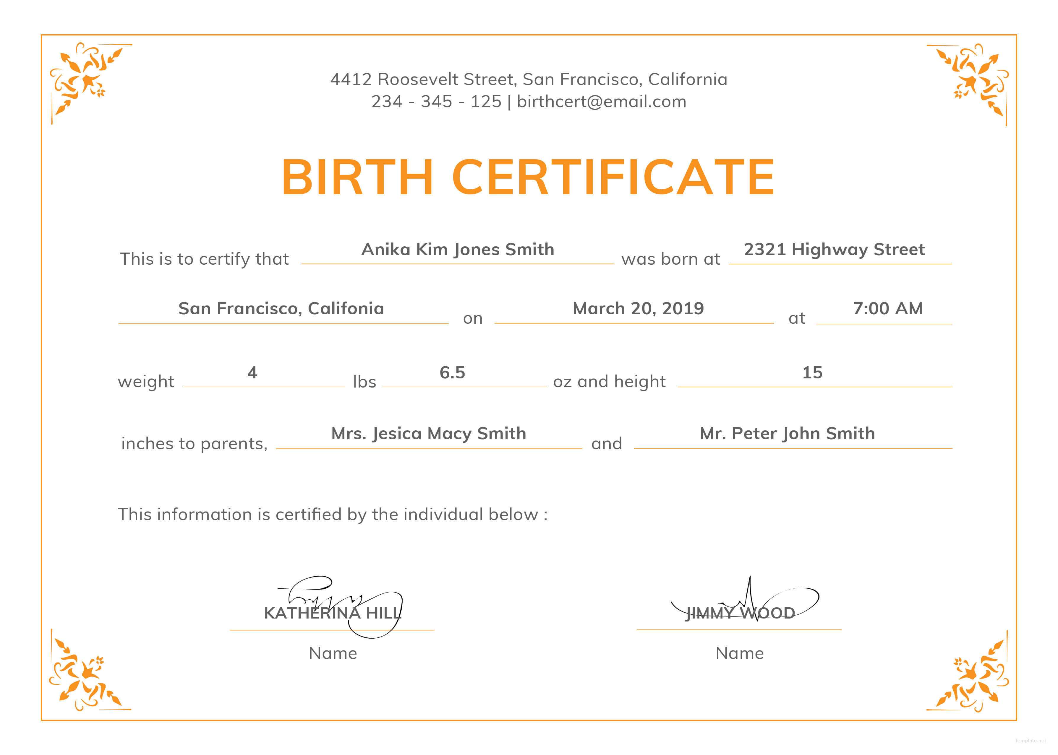 003 Official Birth Certificate Template Charming Designs In Official Birth Certificate Template