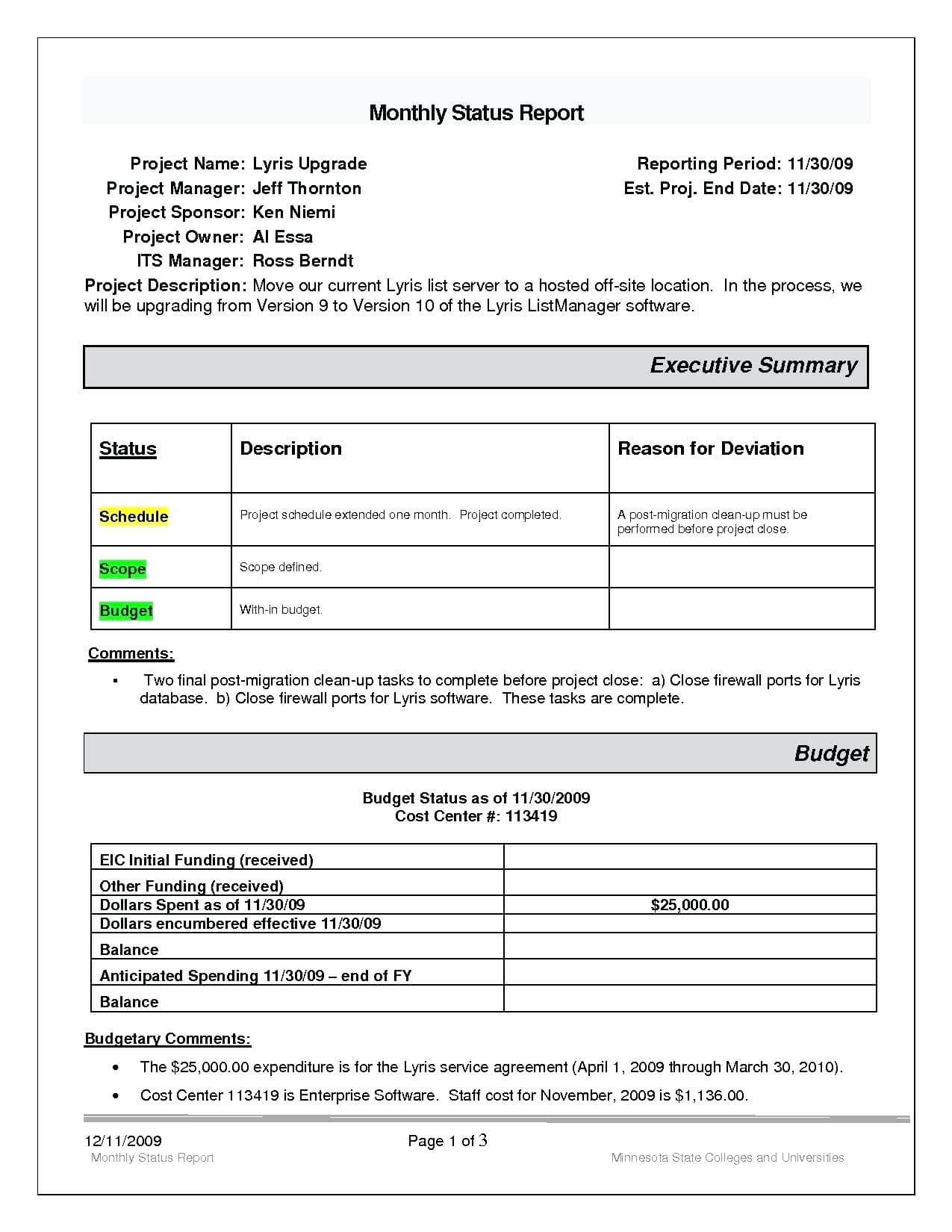 005 Project Management Status Report Template Progress Best Inside Project Management Final Report Template