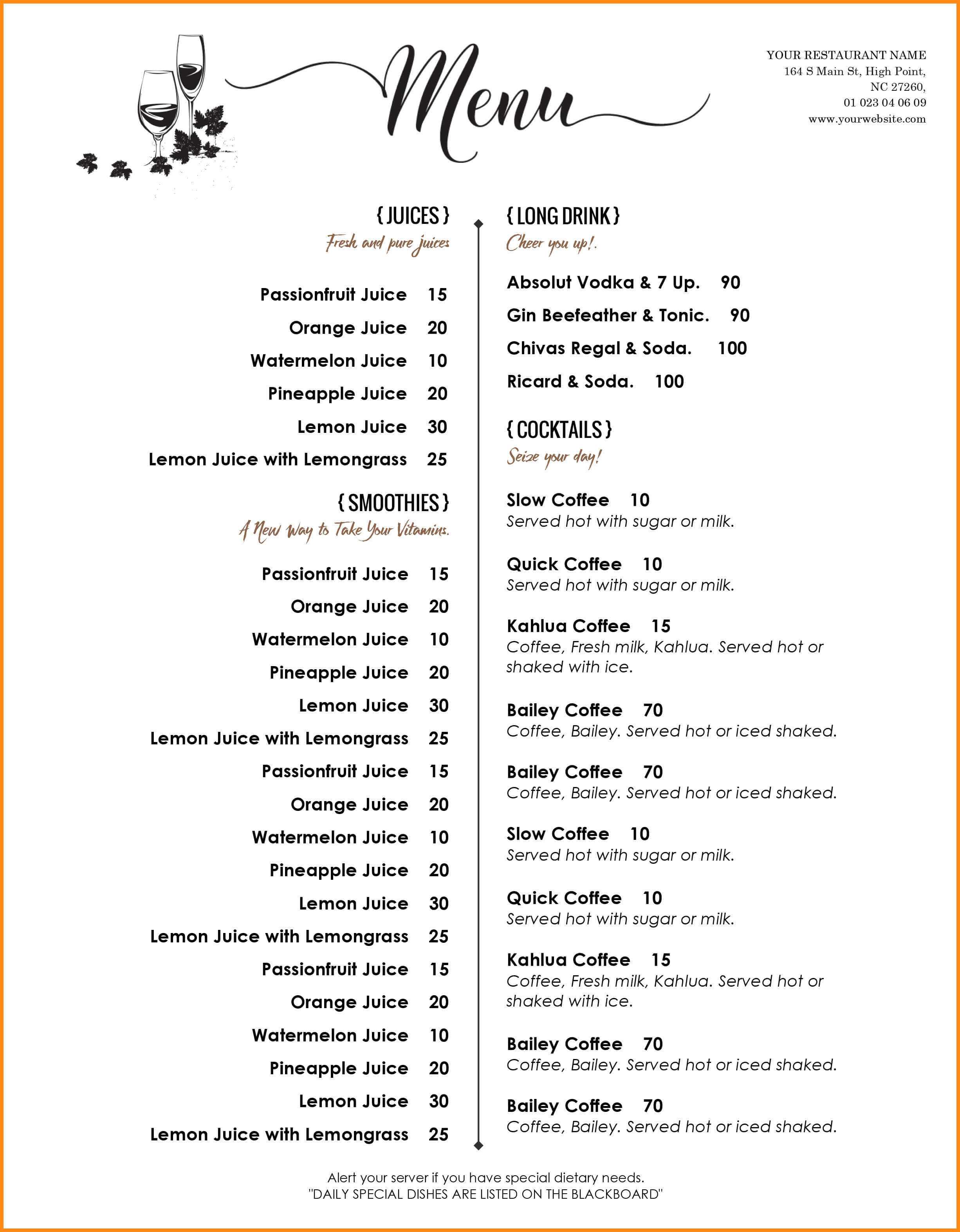 006 Menu Templates Free Download Word Drink Template Dreaded Inside Free Cafe Menu Templates For Word