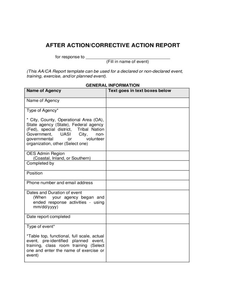 007 Template Ideas After Action And Corrective Report In After Training Report Template