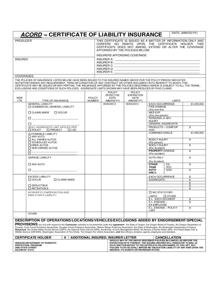008 Certificate Of Insurance Template Ideas Liability Form Within Certificate Of Liability Insurance Template