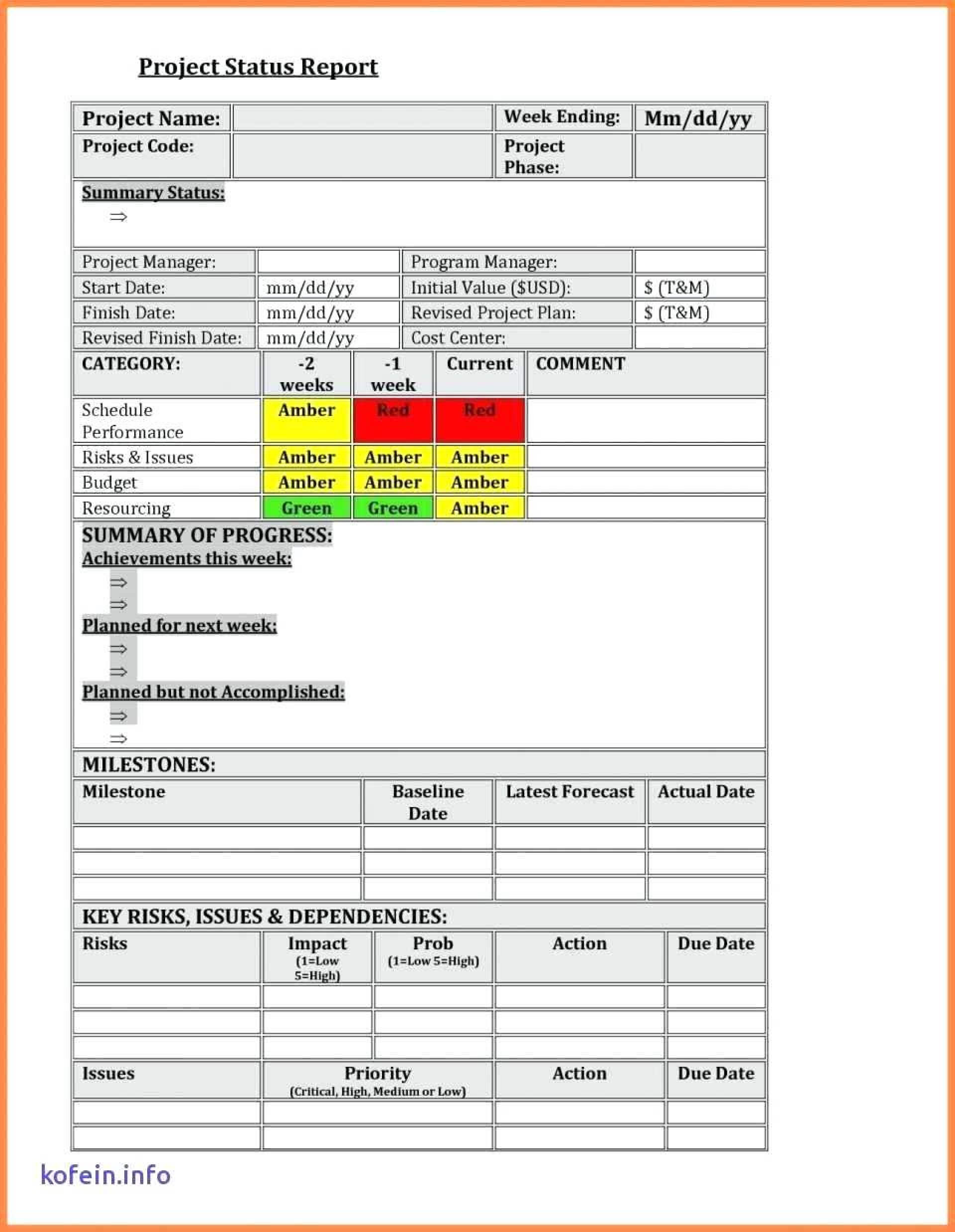 008 Weekly Status Report Template Excel Astounding Ideas With Regard To Weekly Progress Report Template Project Management