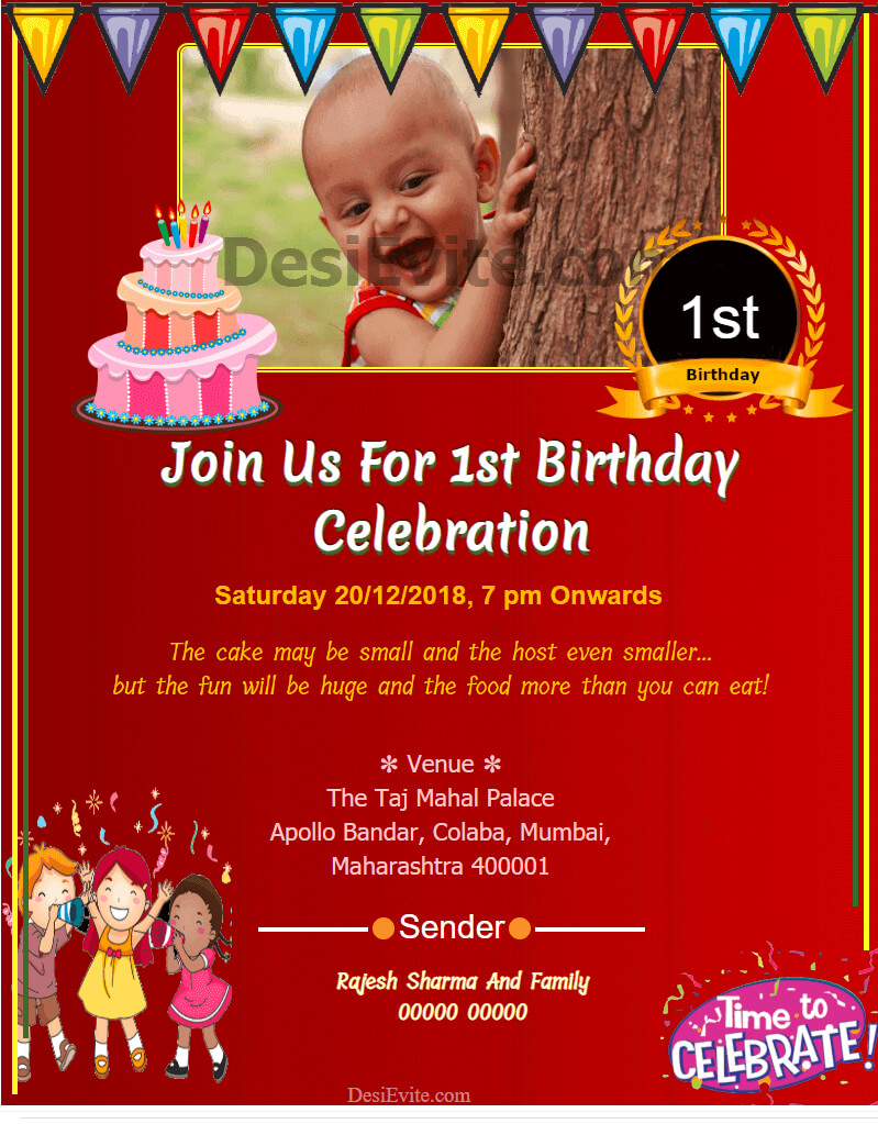 010 1St Birthday Invitation Wording Samples Customisable Regarding First Birthday Invitation Card Template