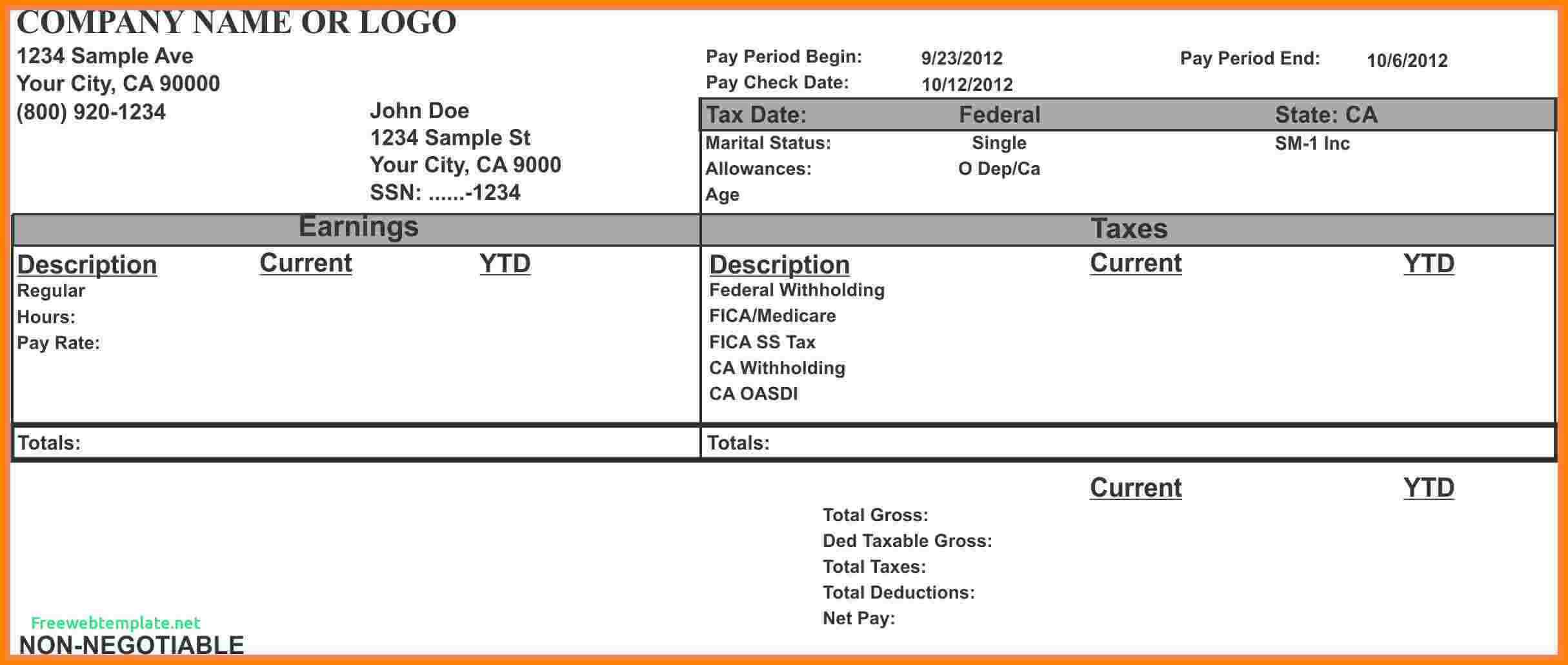 010 Excel Pay Stub Template Ideas Paycheck For Blank Word With Blank Pay Stub Template Word