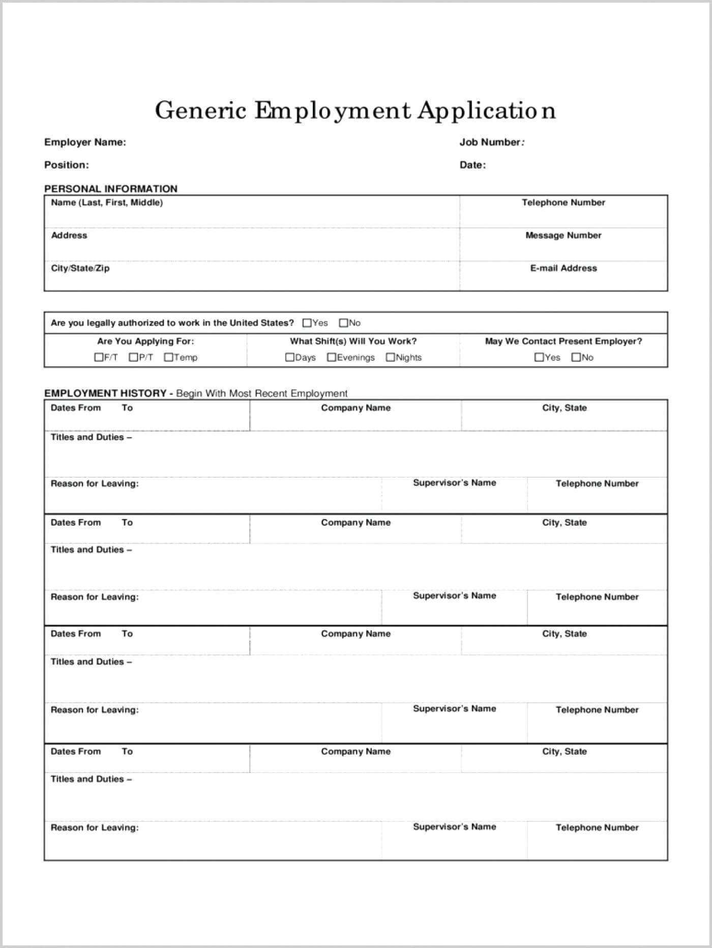 010 Standard Job Application Template Employment Free Within Job Application Template Word