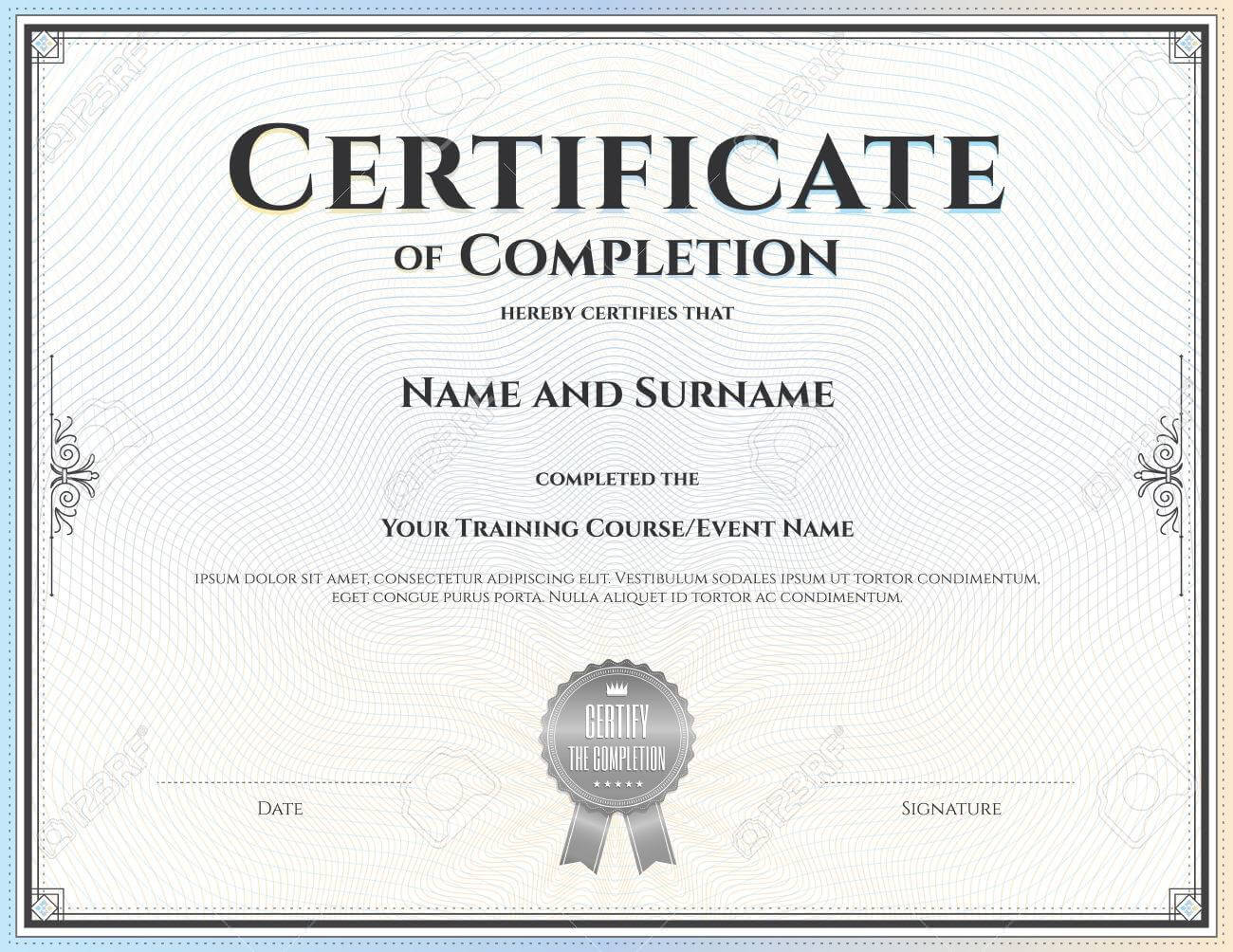 012 Template Ideas Certification Of Completion Certificate Inside Construction Certificate Of Completion Template