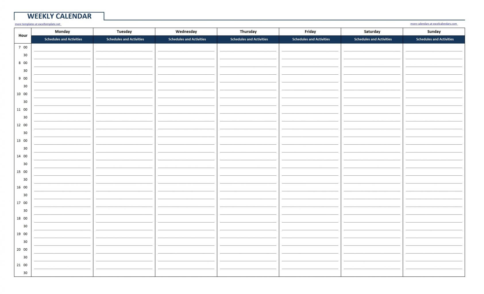 016 Printable Weekly Schedule Template Free Week Calendar Inside Blank Cleaning Schedule Template