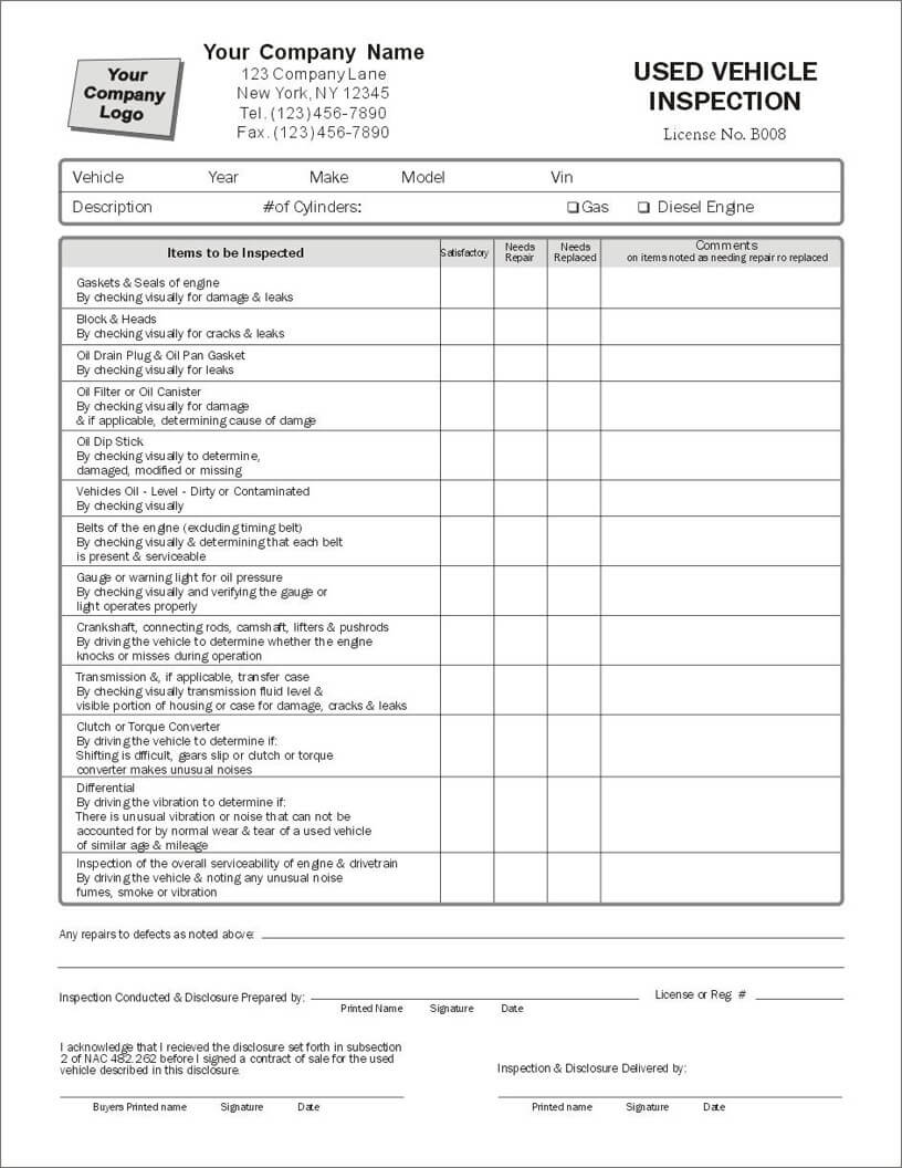016 Vehicle Inspection Checklist Template Ideas Outstanding In Vehicle Checklist Template Word