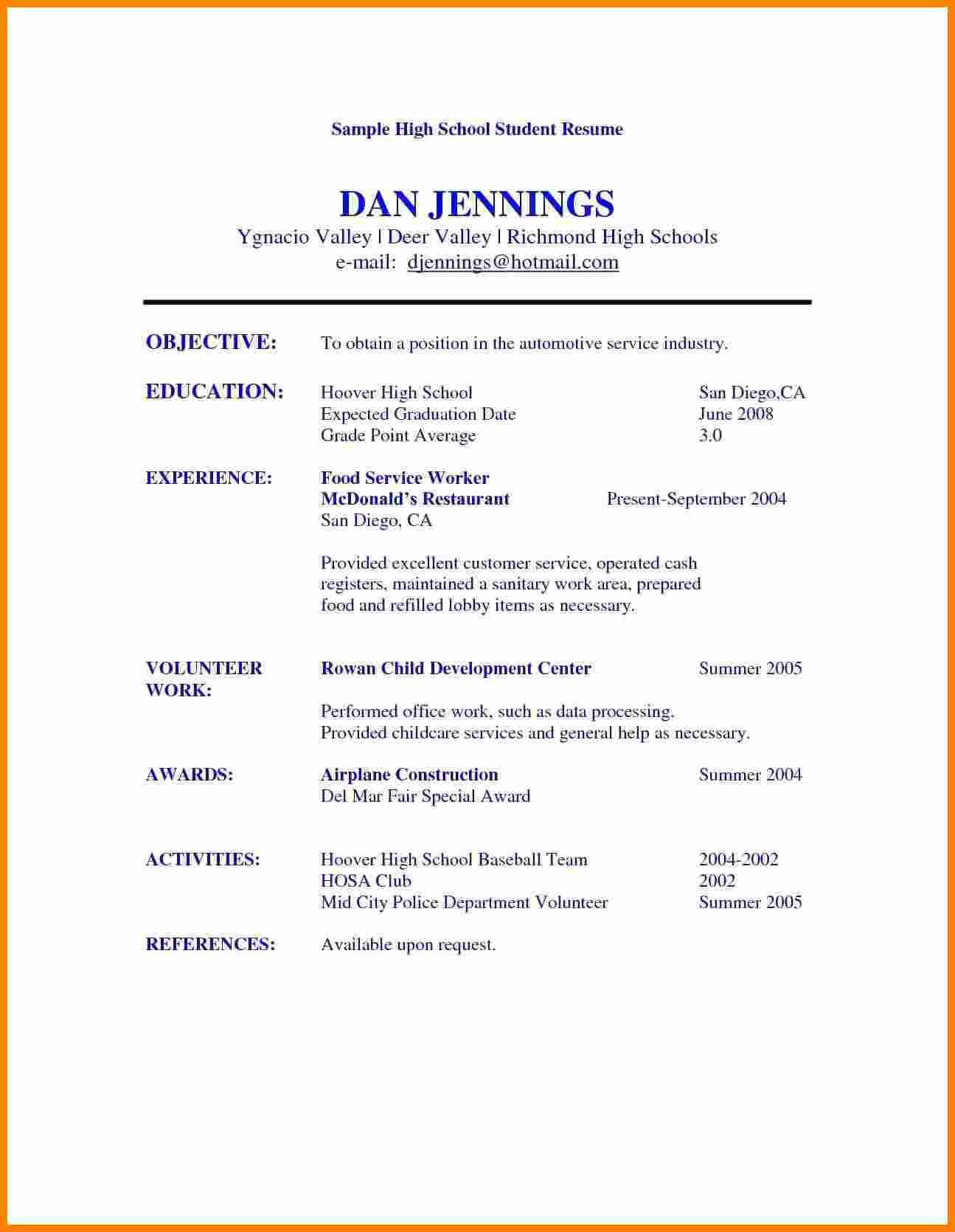 017 High School Student Resume Template Cv Secondary Job Within College Student Resume Template Microsoft Word