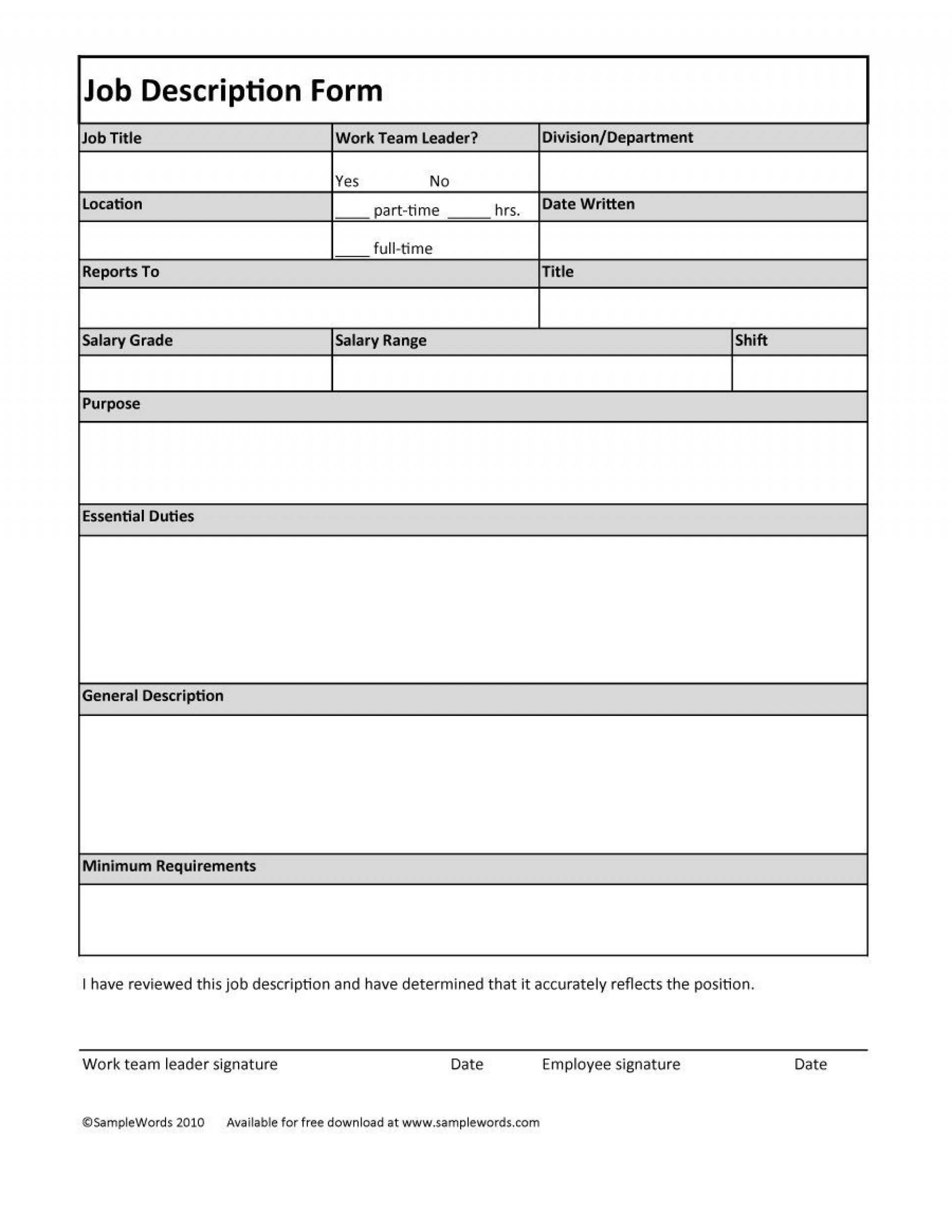 018 Job Description Form Template Fds1040 Exceptional Ideas Intended For Job Descriptions Template Word