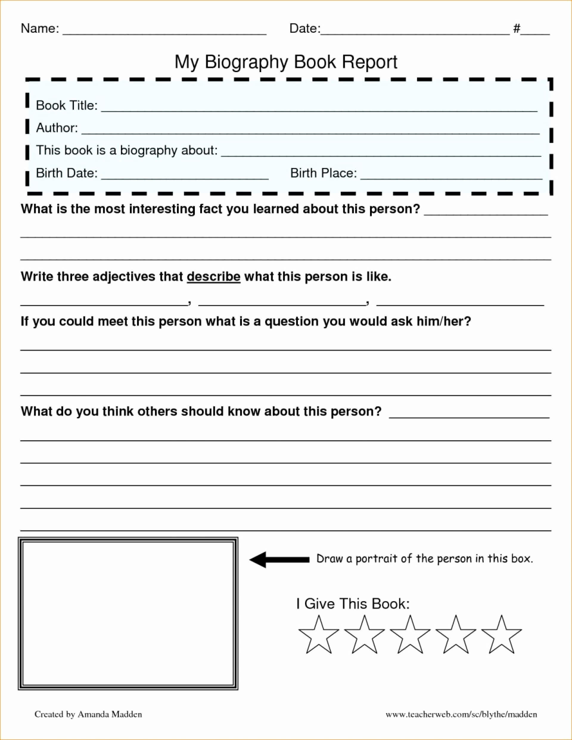 021 Biography Book Report Template Story Guide Worksheet With Book Report Template Middle School
