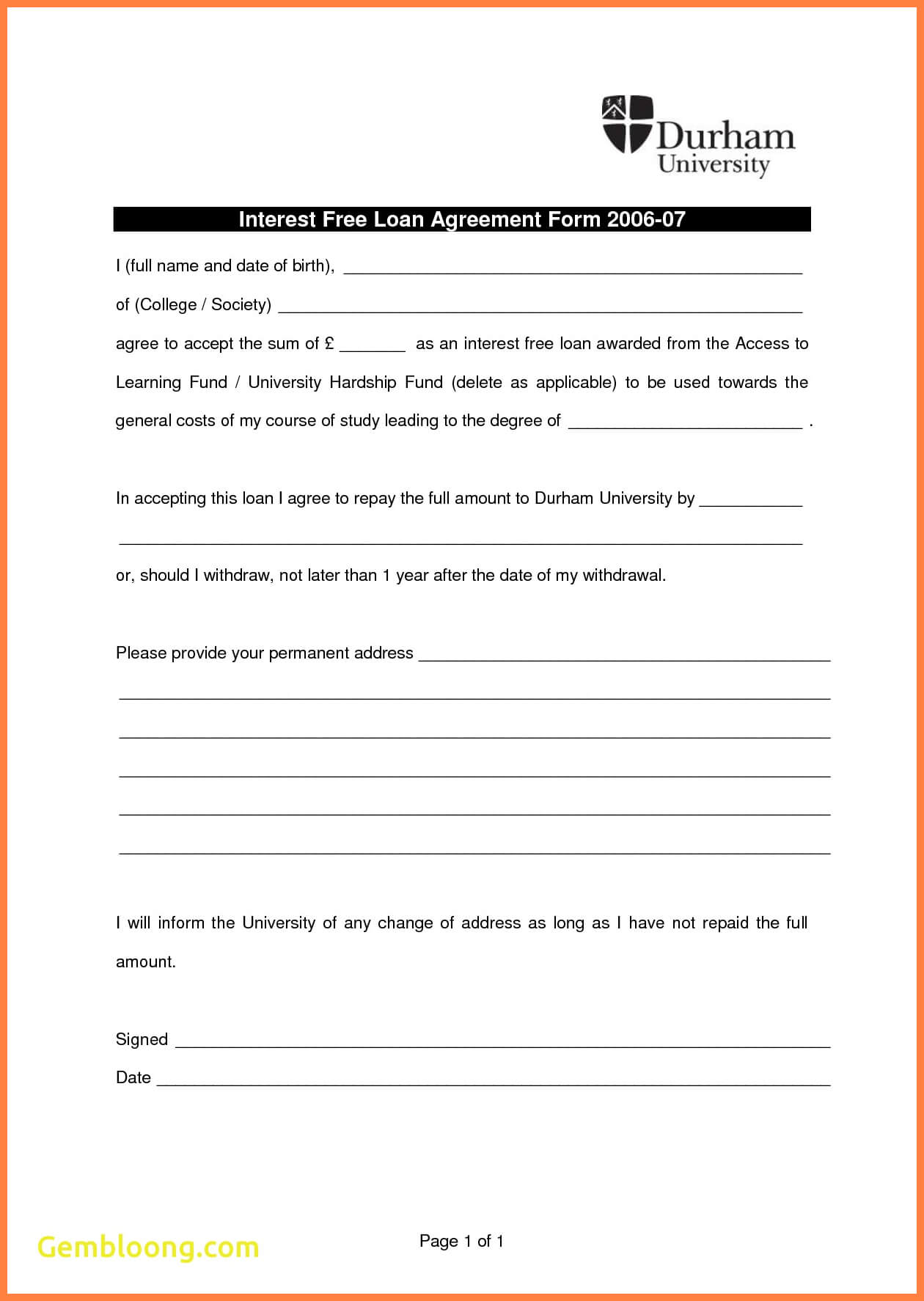 021 Template Ideas Free Loan Agreement Form New Printable Pertaining To Blank Loan Agreement Template