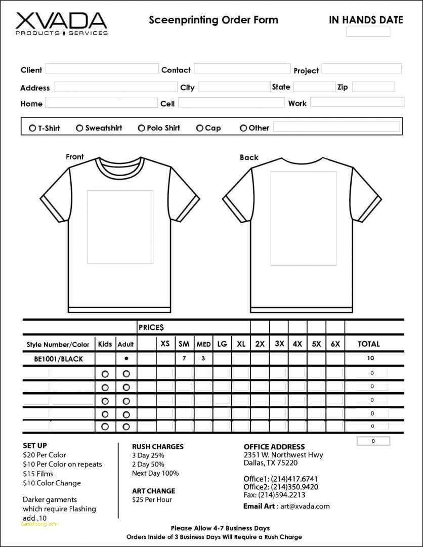 022 Template Ideas Apparel Order Form Printable T Shirt Of With Regard To Blank Tshirt Template Printable