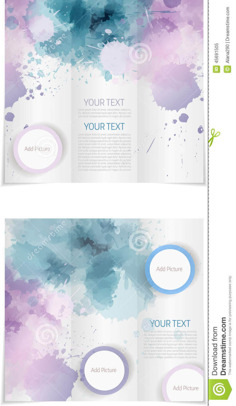 030 Tri Fold Brochure Template Paint Splashes Blue Purple Intended For 3 Fold Brochure Template Free Download