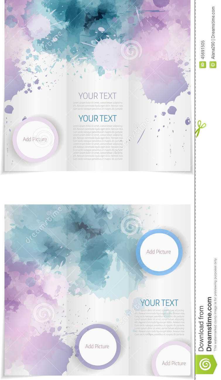 030 Tri Fold Brochure Template Paint Splashes Blue Purple Within Microsoft Word Brochure Template Free