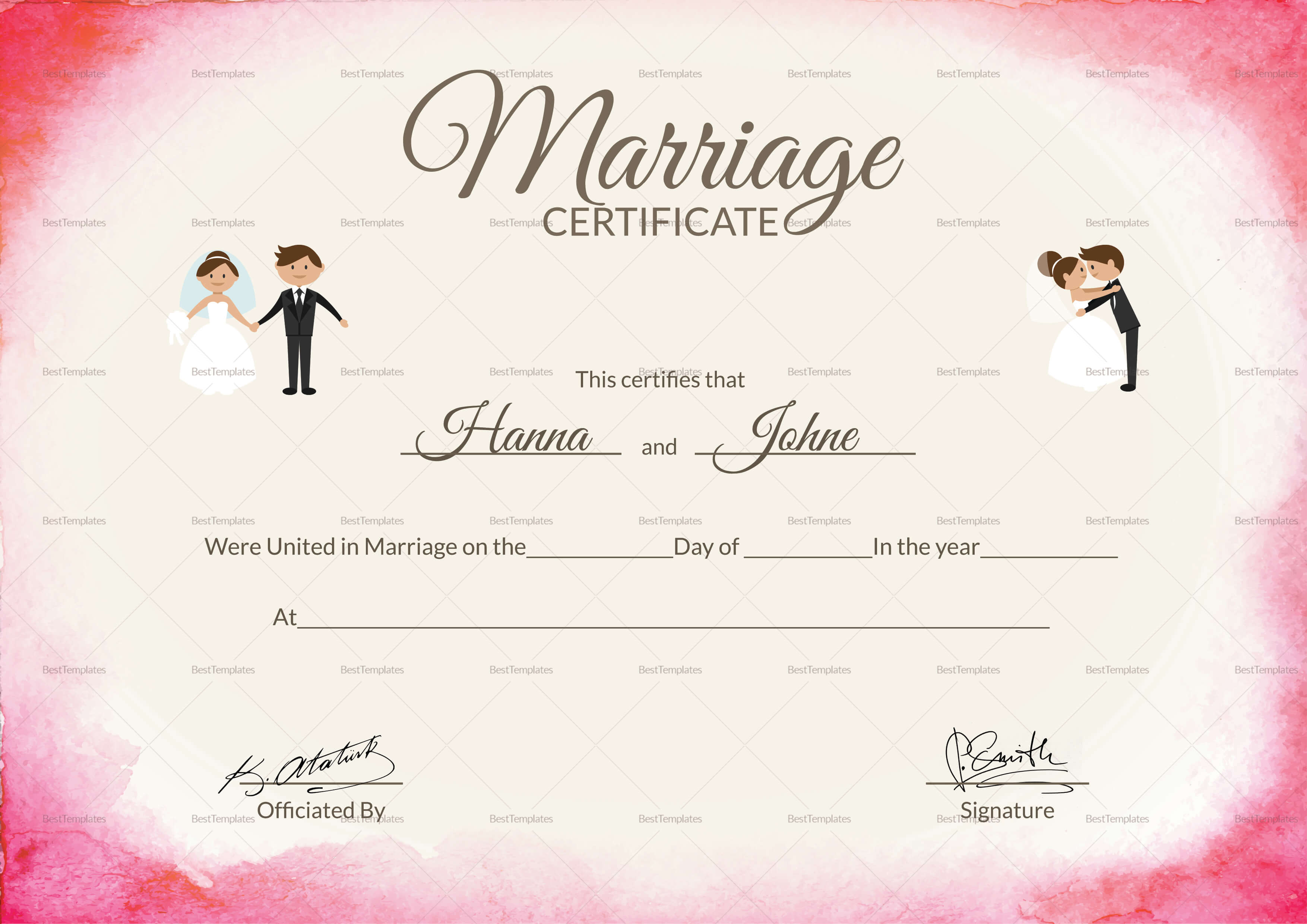 Certificate Of Marriage Template