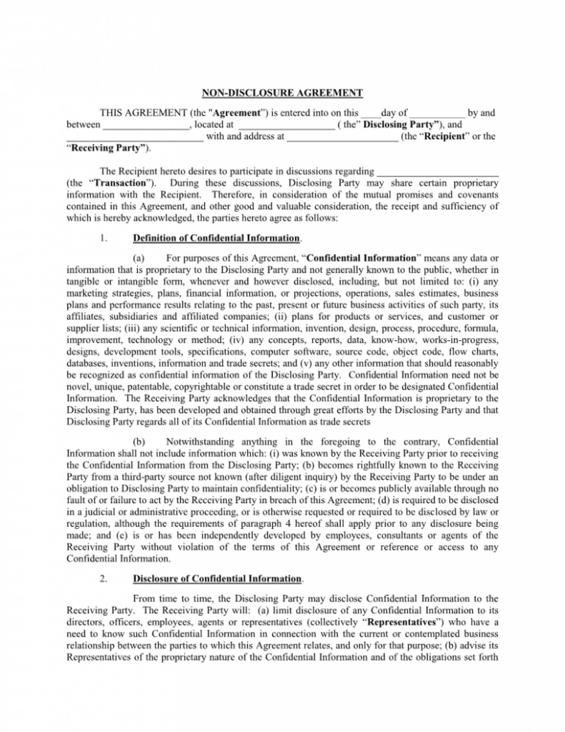 031 Internship Confidentiality Agreement Nda Template Word Intended For Nda Template Word Document