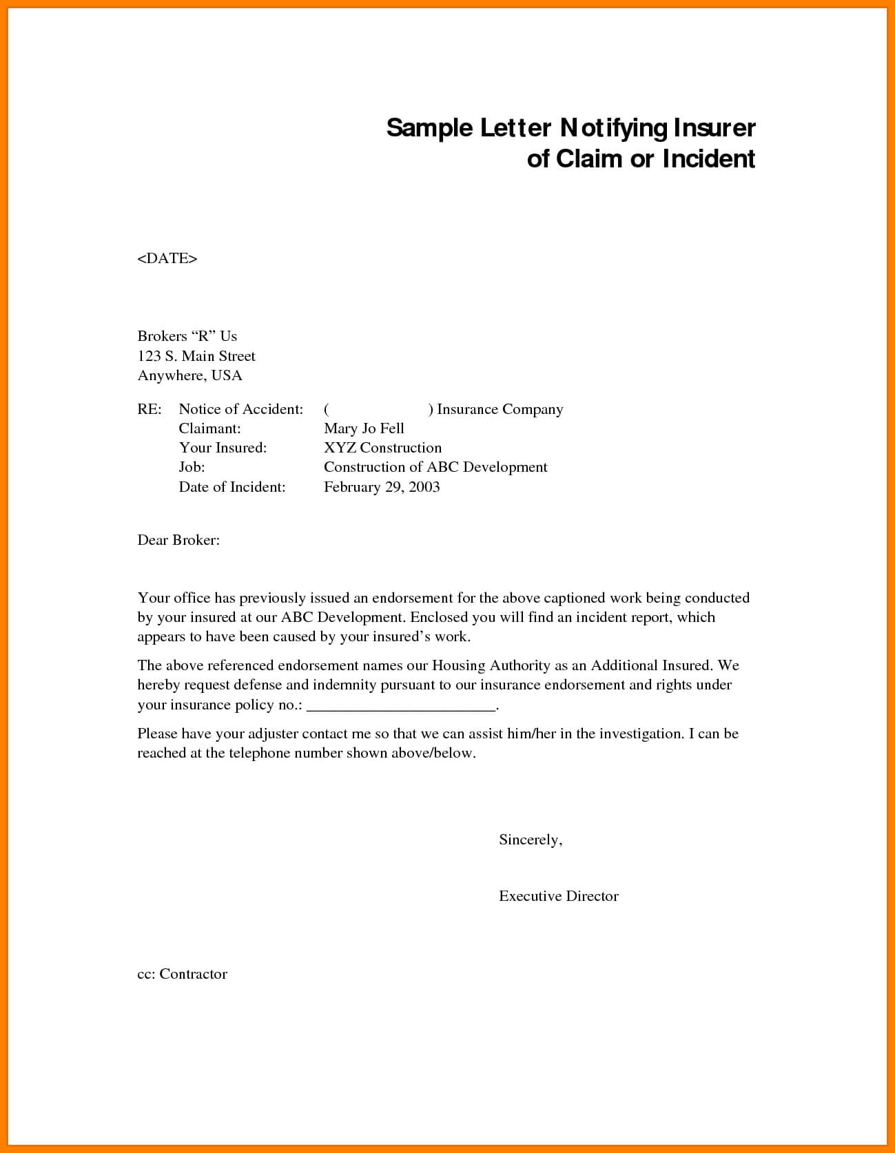 031 Marketing Plan Sample Outline Of Incident Report Letter For Insurance Incident Report Template