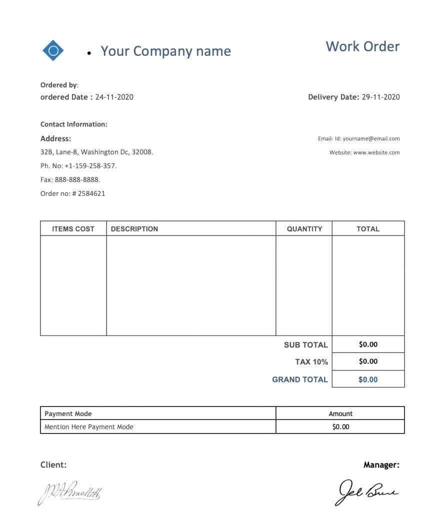 032 Work Order Templates Download Excel Doc Formats Tv Show Regarding Mechanic Job Card Template