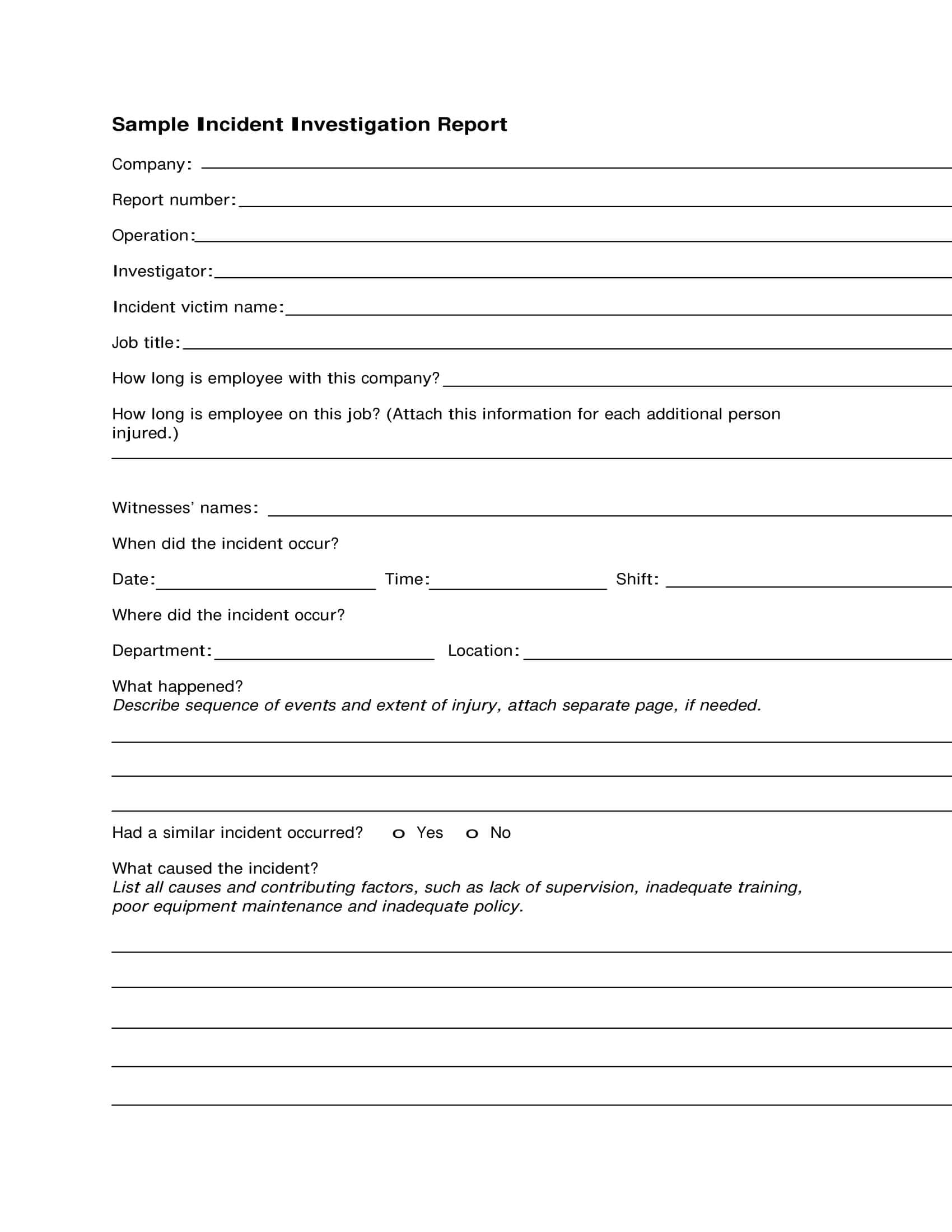 040 Incident Investigation Report Example Employee Template With Regard To Investigation Report Template Doc