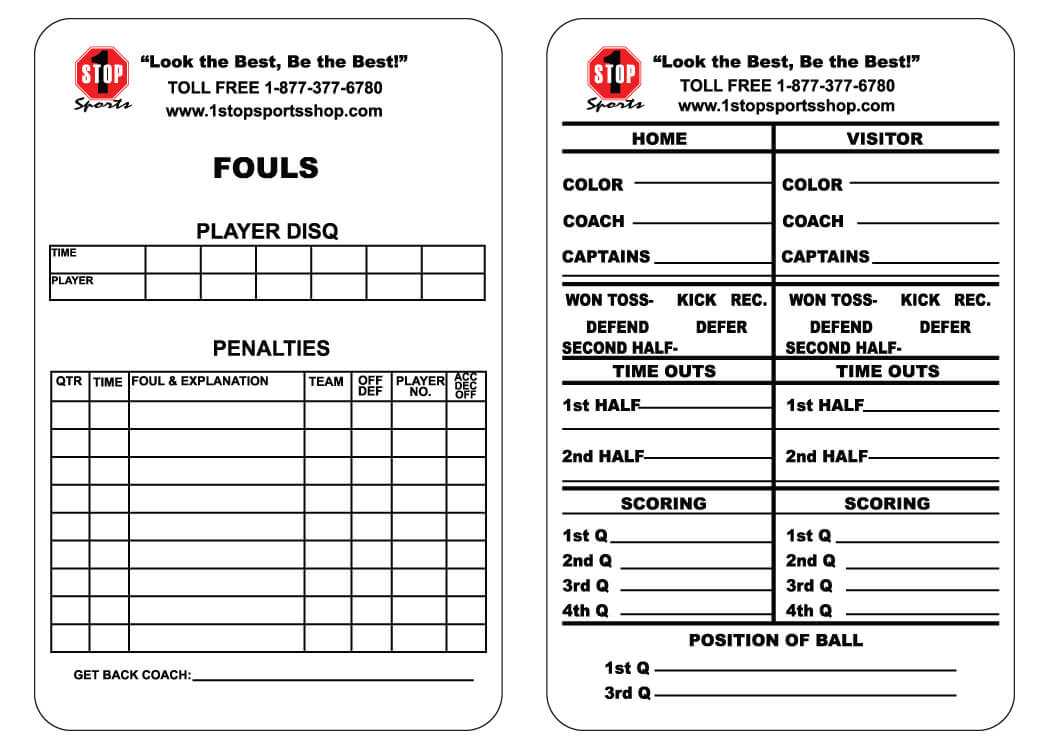 1 Stop Sports Reusable Football Game Card – 1 Stop Sports In Football Referee Game Card Template