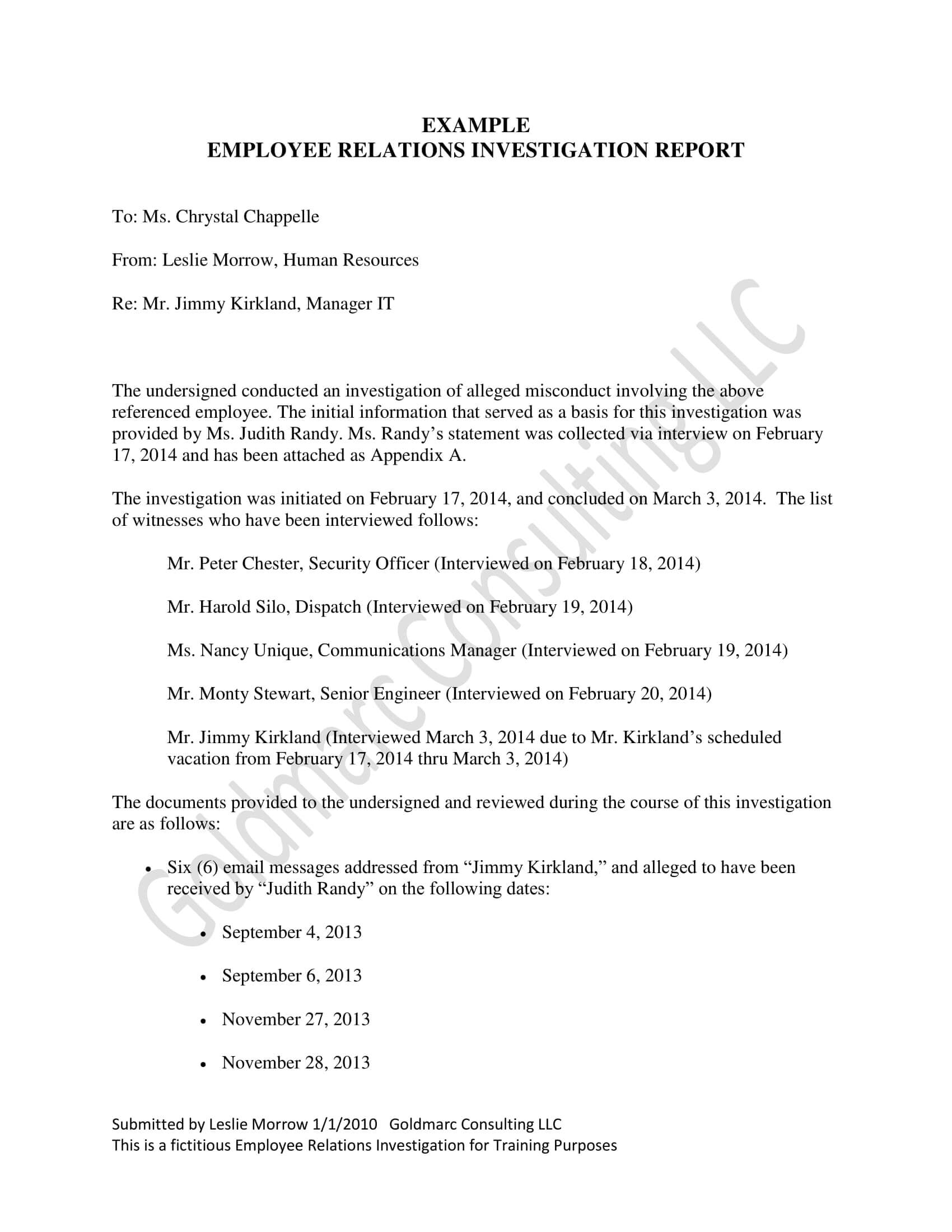 10+ Workplace Investigation Report Examples – Pdf | Examples Inside Sexual Harassment Investigation Report Template