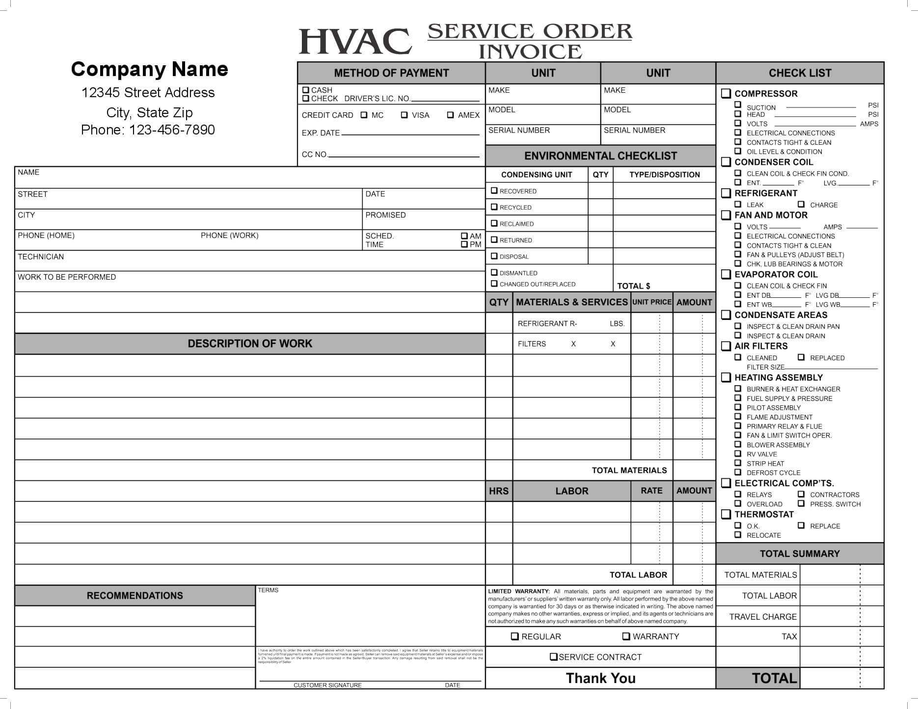 11 Hvac Invoice Template Free Top Invoice Templates Hvac For Technical Service Report Template