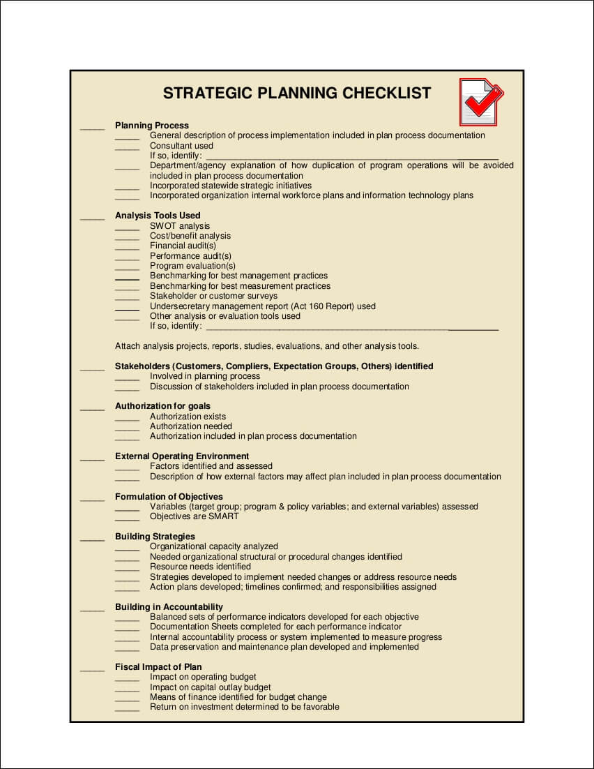 11+ Strategic Planning Checklist Examples – Pdf | Examples Throughout Strategic Management Report Template