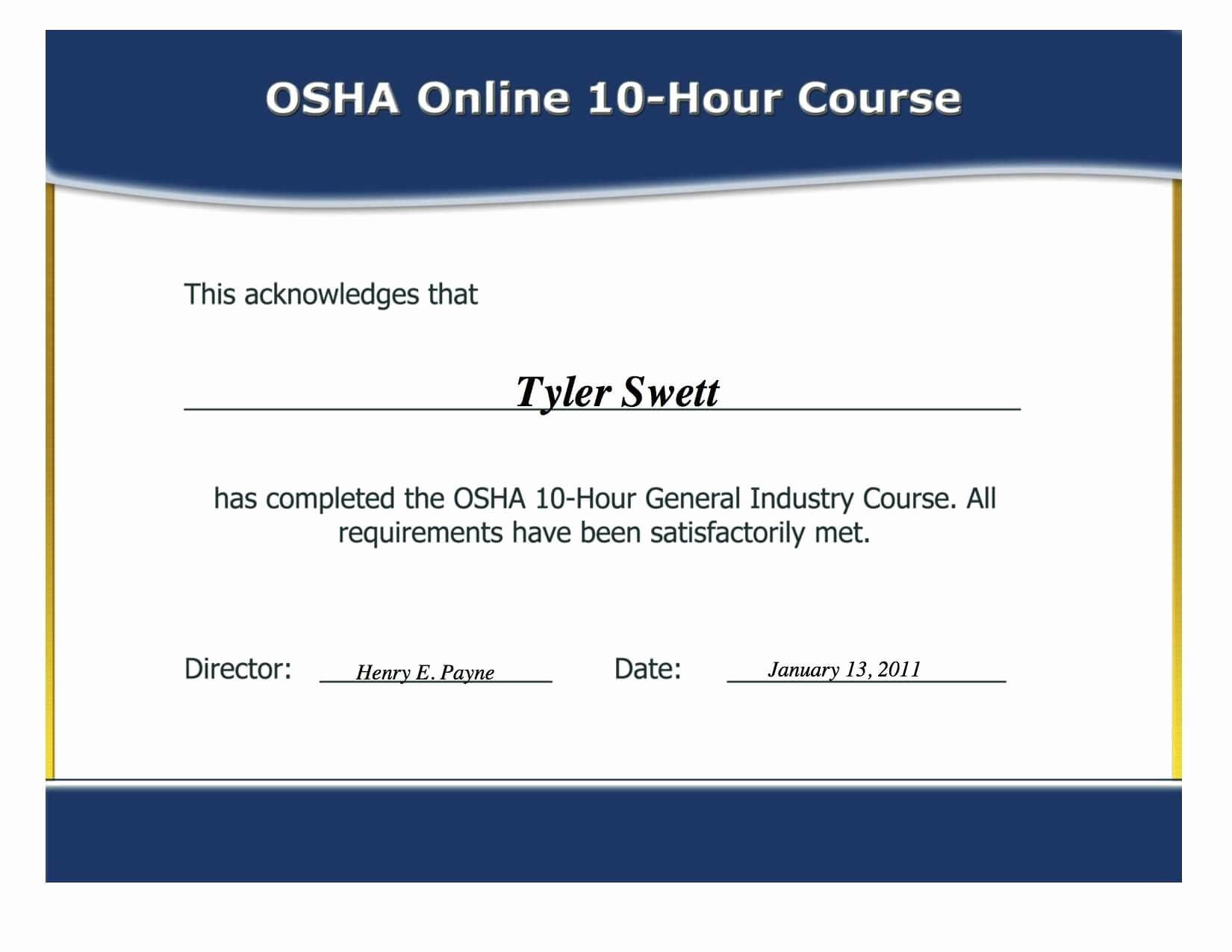 12 Certificate Of Training Template Free | Business Letter Intended For Osha 10 Card Template