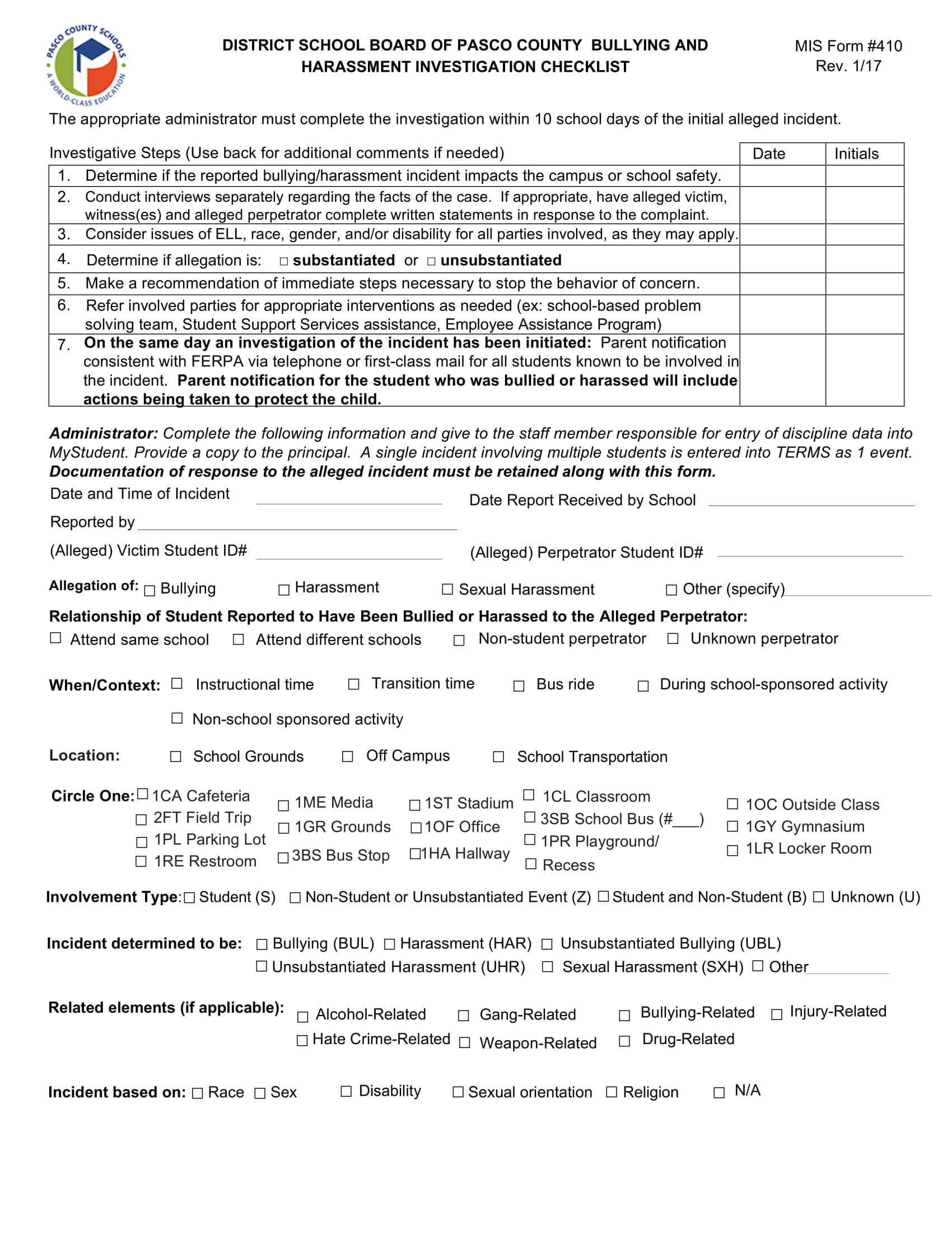 12+ Harassment Investigation Checklist Examples – Pdf Inside Sexual Harassment Investigation Report Template