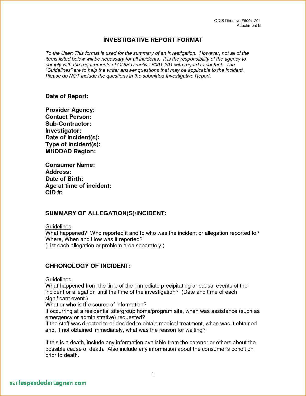 Investigation Report Template Doc