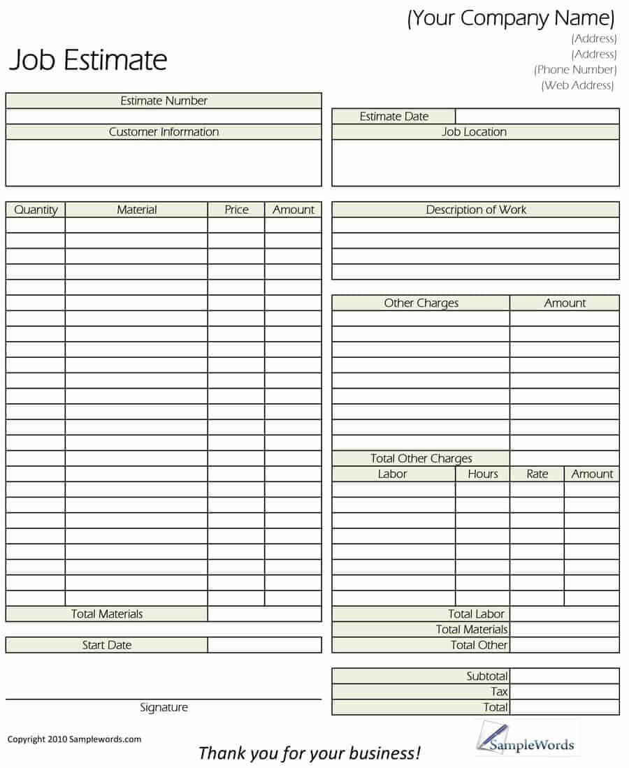 12+ Job Estimate Templates | Word, Excel & Pdf Templates Throughout Work Estimate Template Word