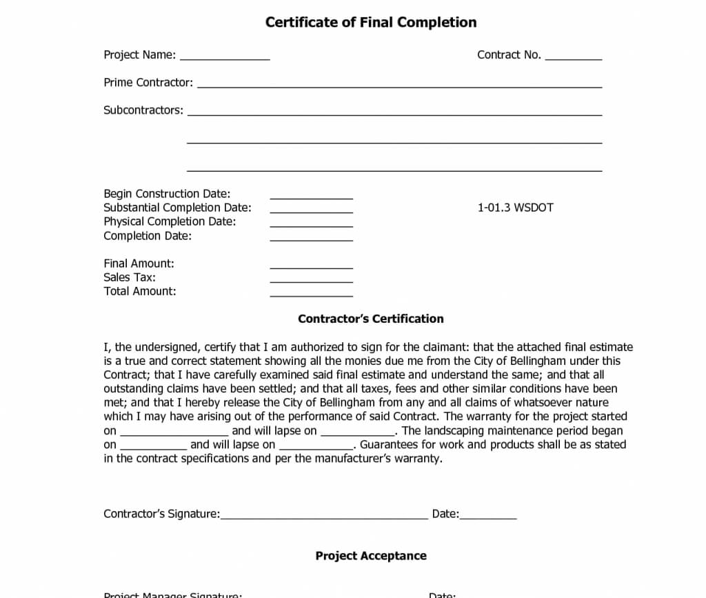 12 Samples Of Certificates Of Completion | Proposal Resume In Certificate Of Completion Construction Templates
