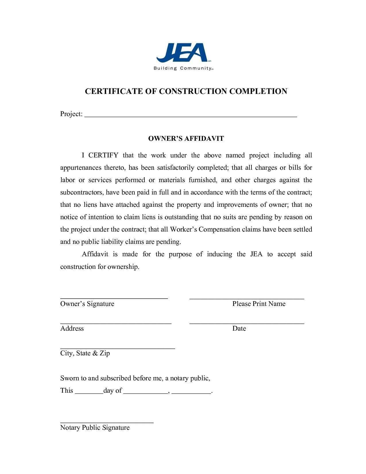 12 Samples Of Certificates Of Completion | Proposal Resume In Construction Certificate Of Completion Template