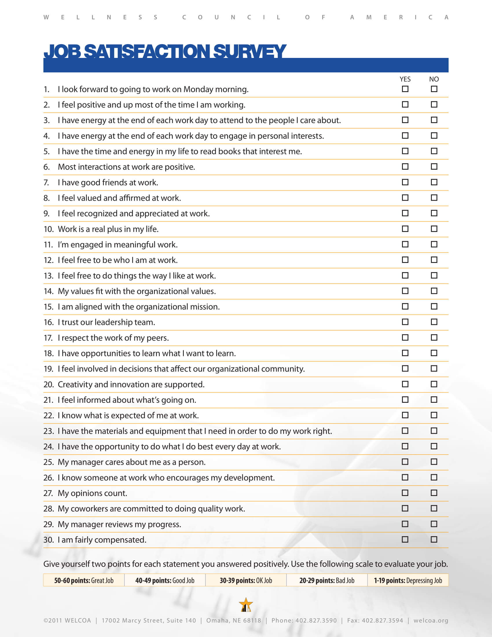 Social work job satisfaction survey templates