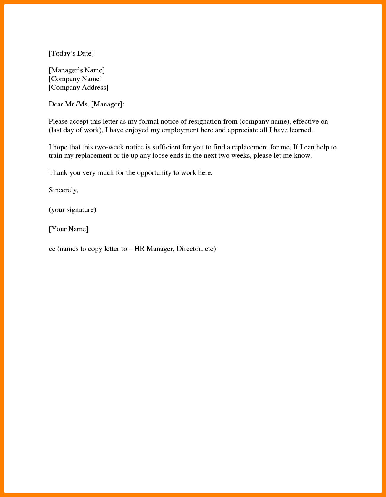 14+ Two Weeks Notice Template Word | Management On Call Within 2 Weeks Notice Template Word