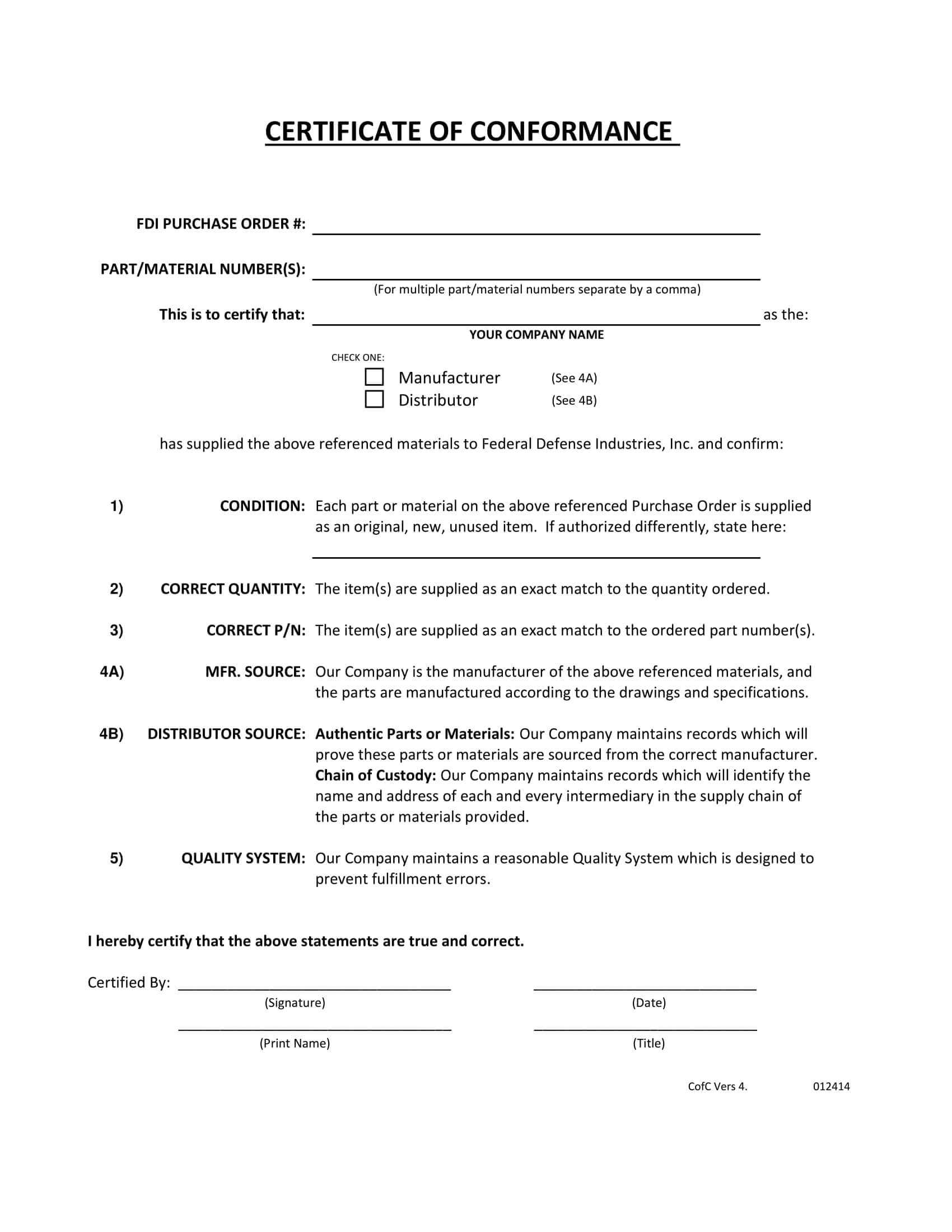 16+ Certificate Of Conformance Example – Pdf, Word, Ai Regarding Certificate Of Conformity Template