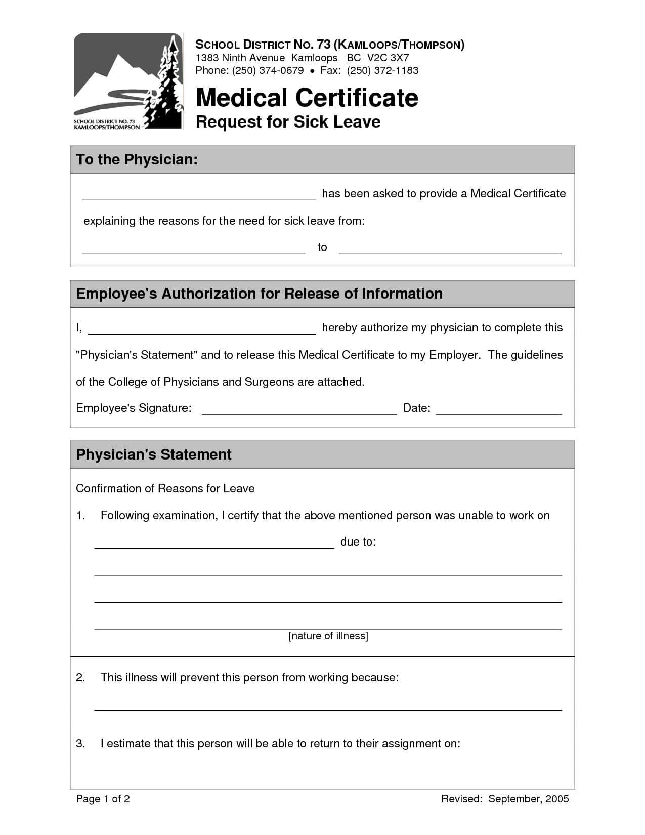 19+ Medical Certificate Templates For Leave – Pdf, Docs For Leaving Certificate Template