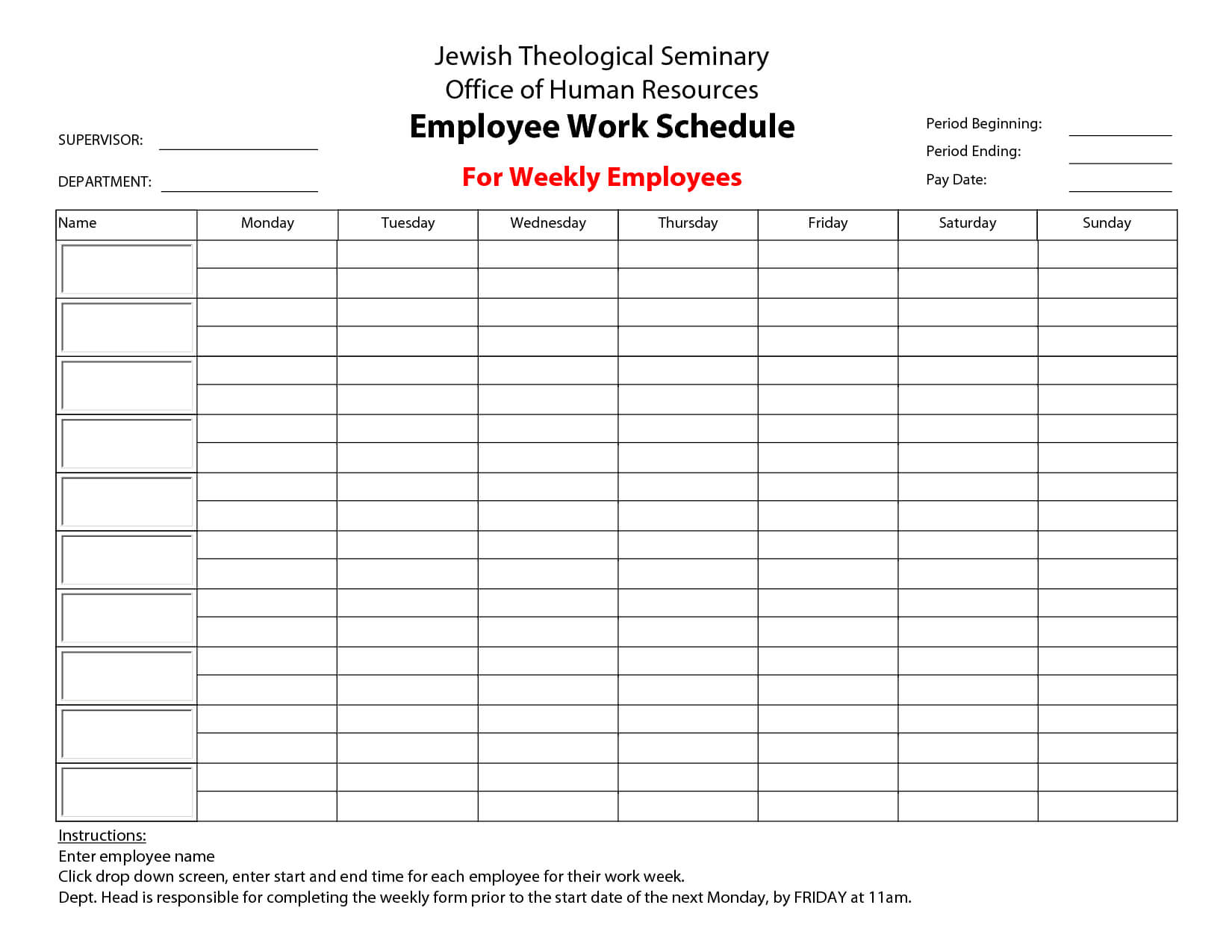 20 Hour Work Week Template | Employee Work Schedule For Inside Blank Monthly Work Schedule Template