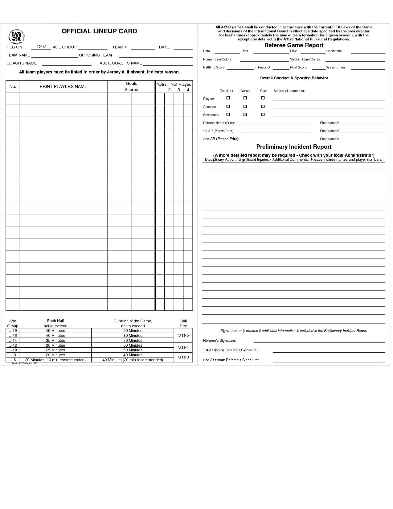 20 Images Of Ayso Game Card Template | Netpei Pertaining To Soccer Referee Game Card Template