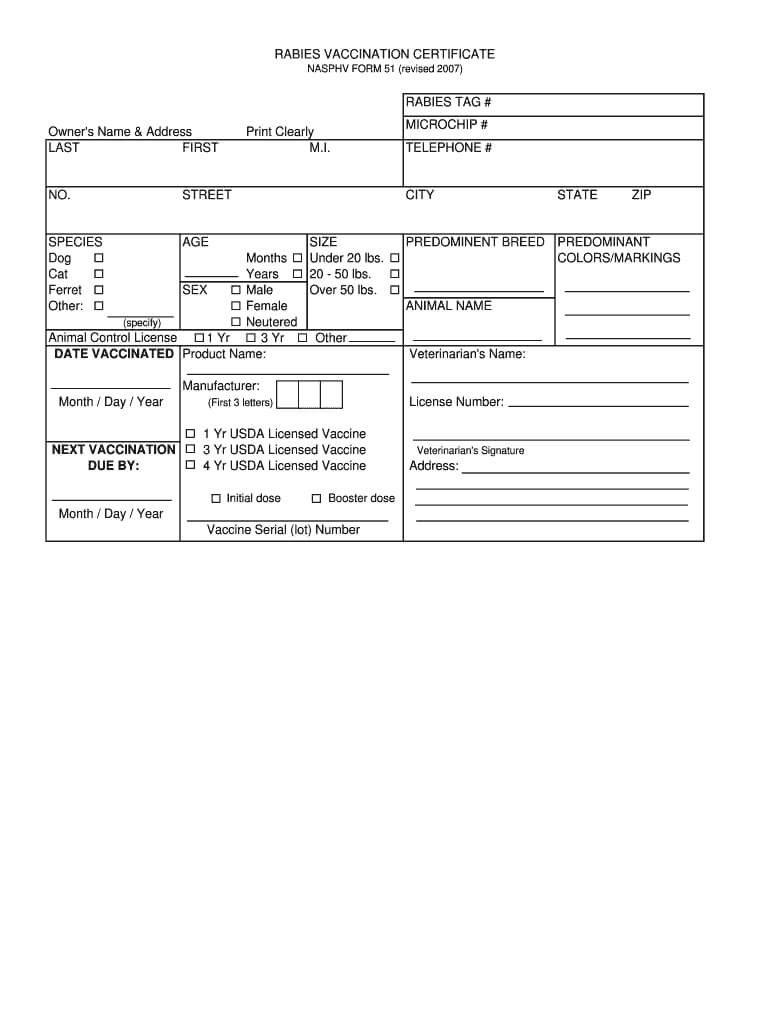 2007 2019 Cdc Nasphv Form 51 Fill Online, Printable With Rabies Vaccine Certificate Template