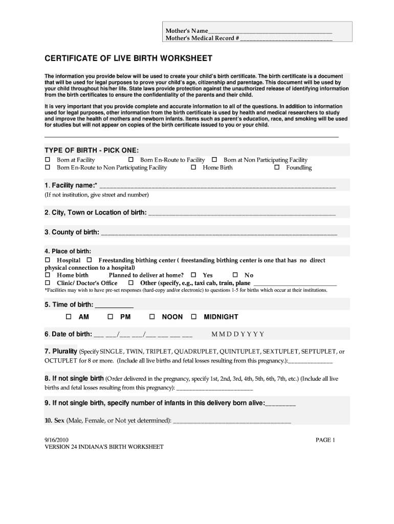 2010 Form In Certificate Of Live Birth Worksheet Fill Online Intended For Official Birth Certificate Template