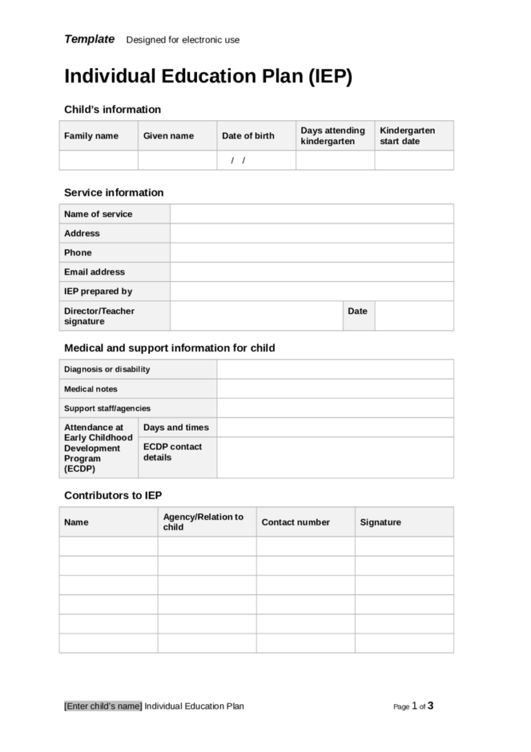 2019 Individual Education Plan Fillable, Printable Pdf Regarding