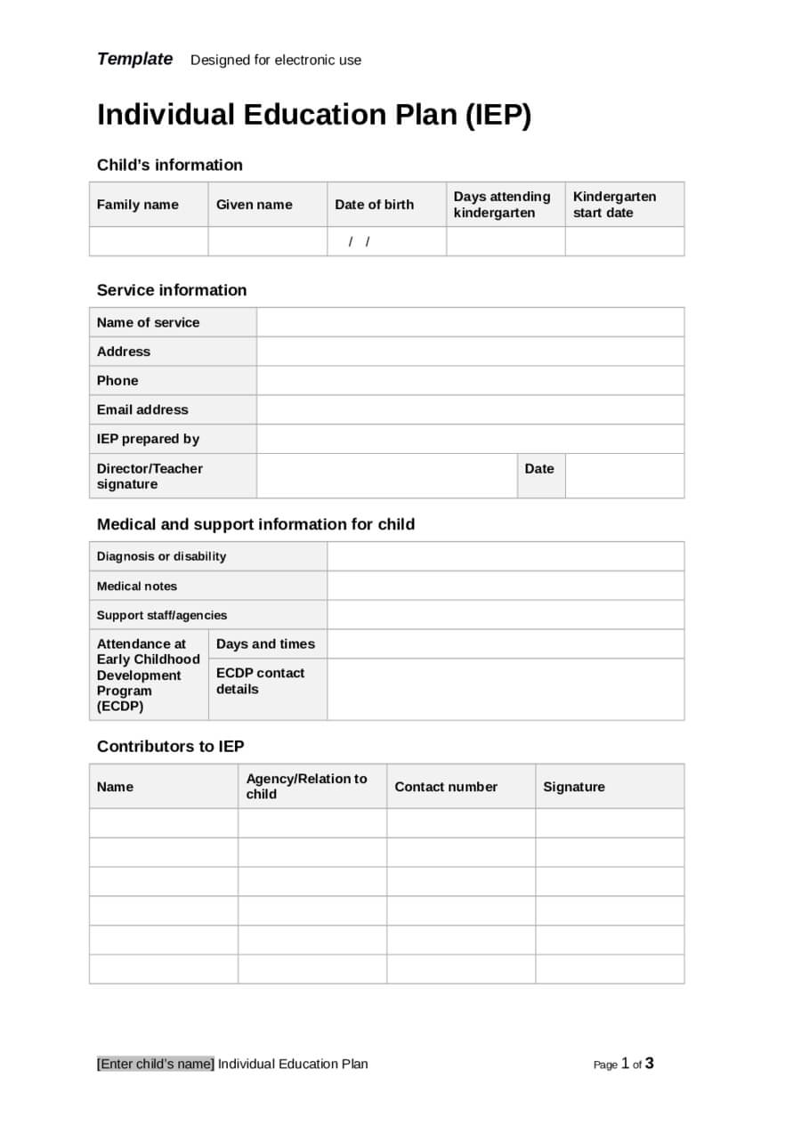 2019 Individual Education Plan – Fillable, Printable Pdf Regarding Blank Iep Template