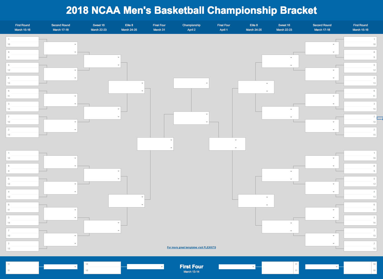 2019 March Madness Bracket (Excel And Google Sheets Template) With Regard To Blank Ncaa Bracket Template