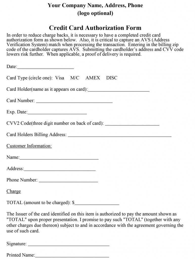 21+ Credit Card Authorization Form Template Pdf Fillable 2019!! With Credit Card On File Form Templates